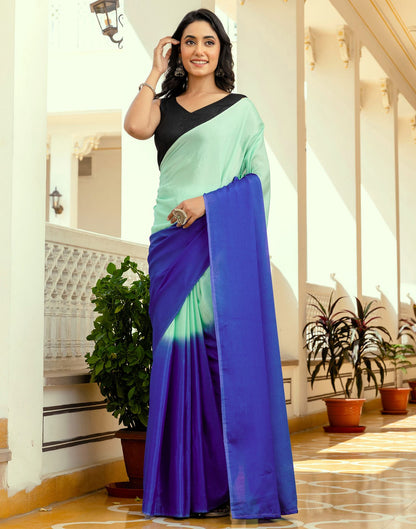 Ready To Wear Teal Green Chinnon Dyed Plain Saree