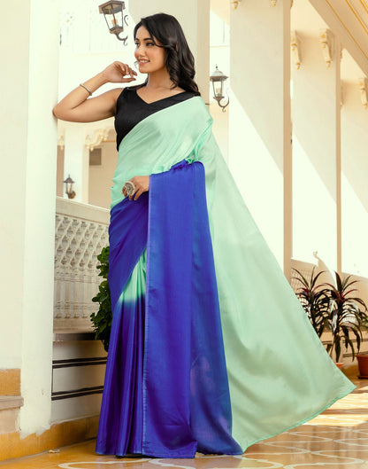Ready To Wear Teal Green Chinnon Dyed Plain Saree