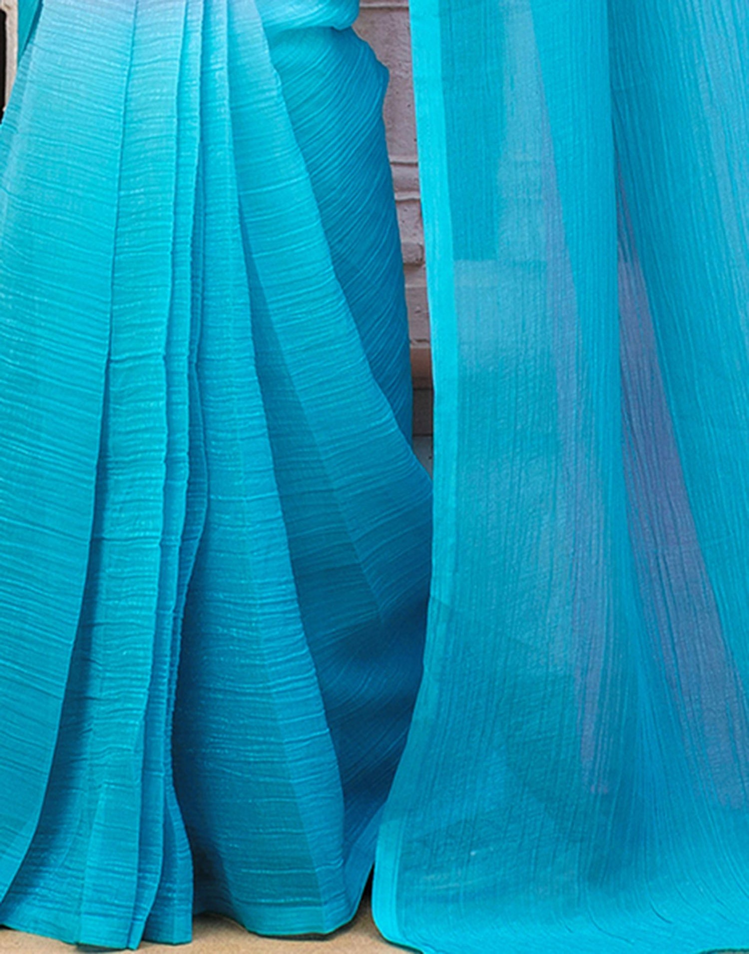 Ready To Wear Pink Chiffon Dyed Plain Saree