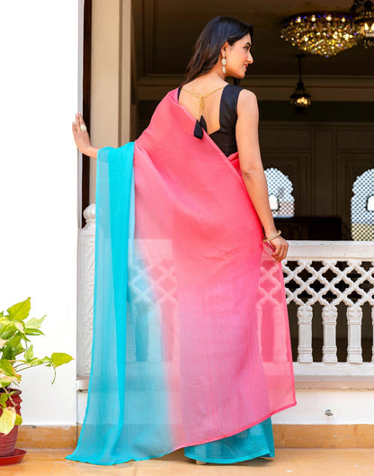 Ready To Wear Pink Chiffon Dyed Plain Saree