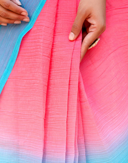 Ready To Wear Pink Chiffon Dyed Plain Saree
