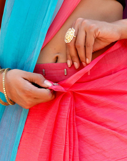 Ready To Wear Pink Chiffon Dyed Plain Saree