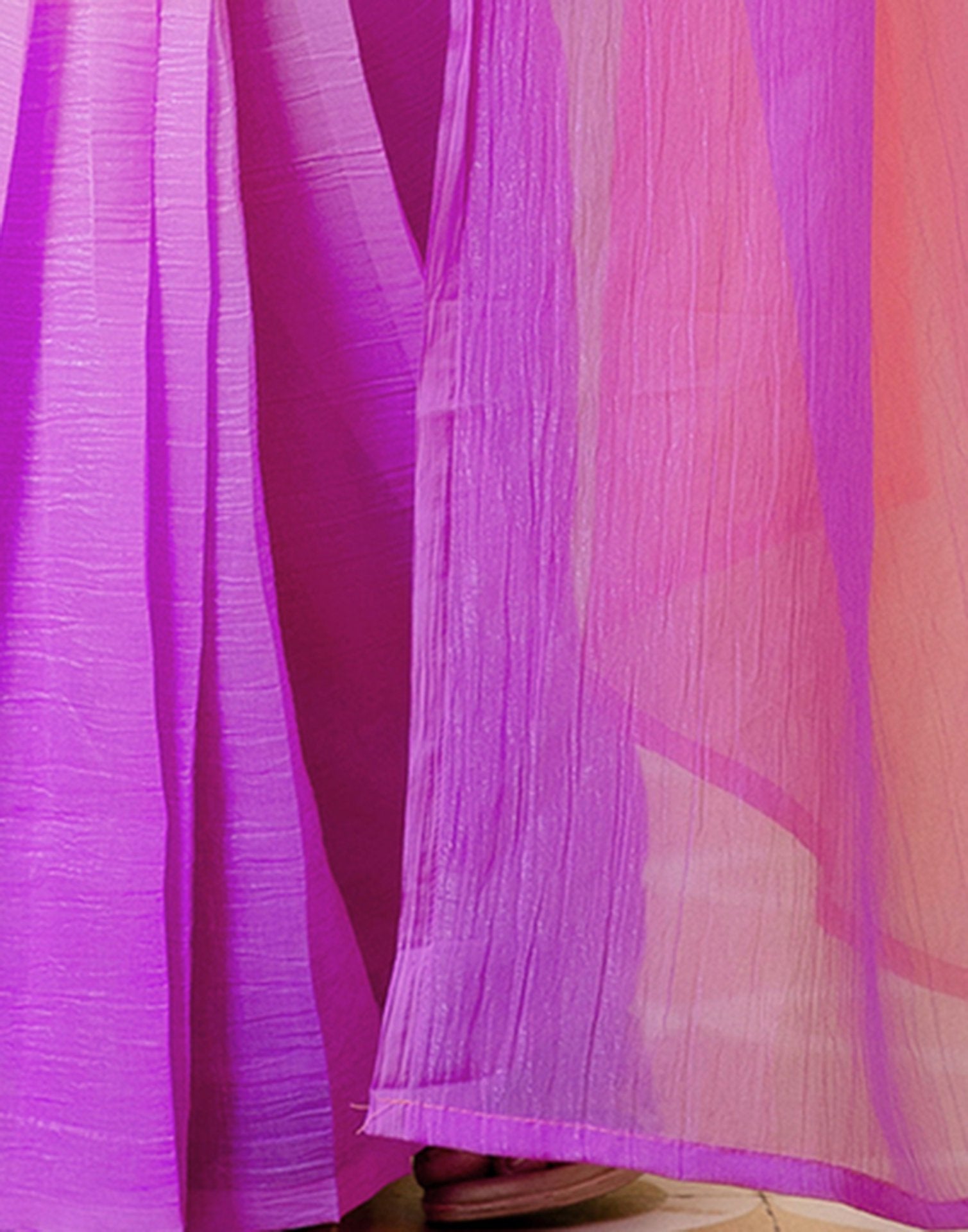 Ready To Wear Orange Chiffon Dyed Plain Saree