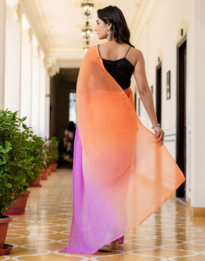 Ready To Wear Orange Chiffon Dyed Plain Saree