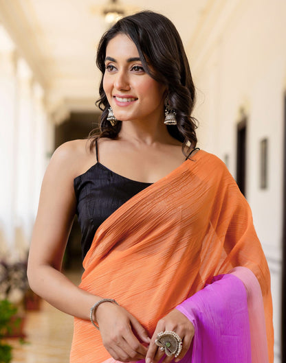 Ready To Wear Orange Chiffon Dyed Plain Saree