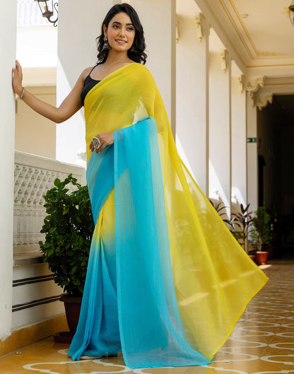 Ready To Wear Yellow Chiffon Dyed Plain Saree