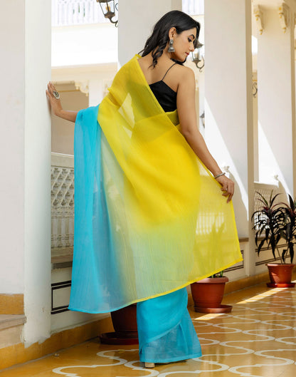 Ready To Wear Yellow Chiffon Dyed Plain Saree
