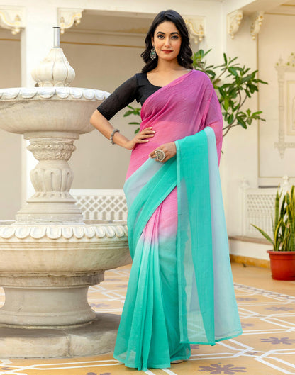 Ready To Wear Pink Chiffon Dyed Plain Saree