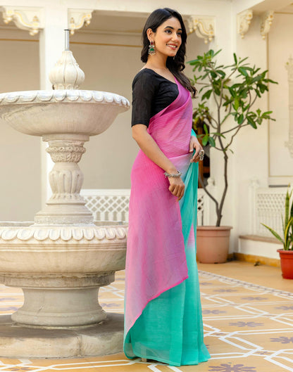 Ready To Wear Pink Chiffon Dyed Plain Saree