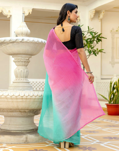 Ready To Wear Pink Chiffon Dyed Plain Saree
