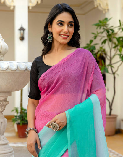 Ready To Wear Pink Chiffon Dyed Plain Saree