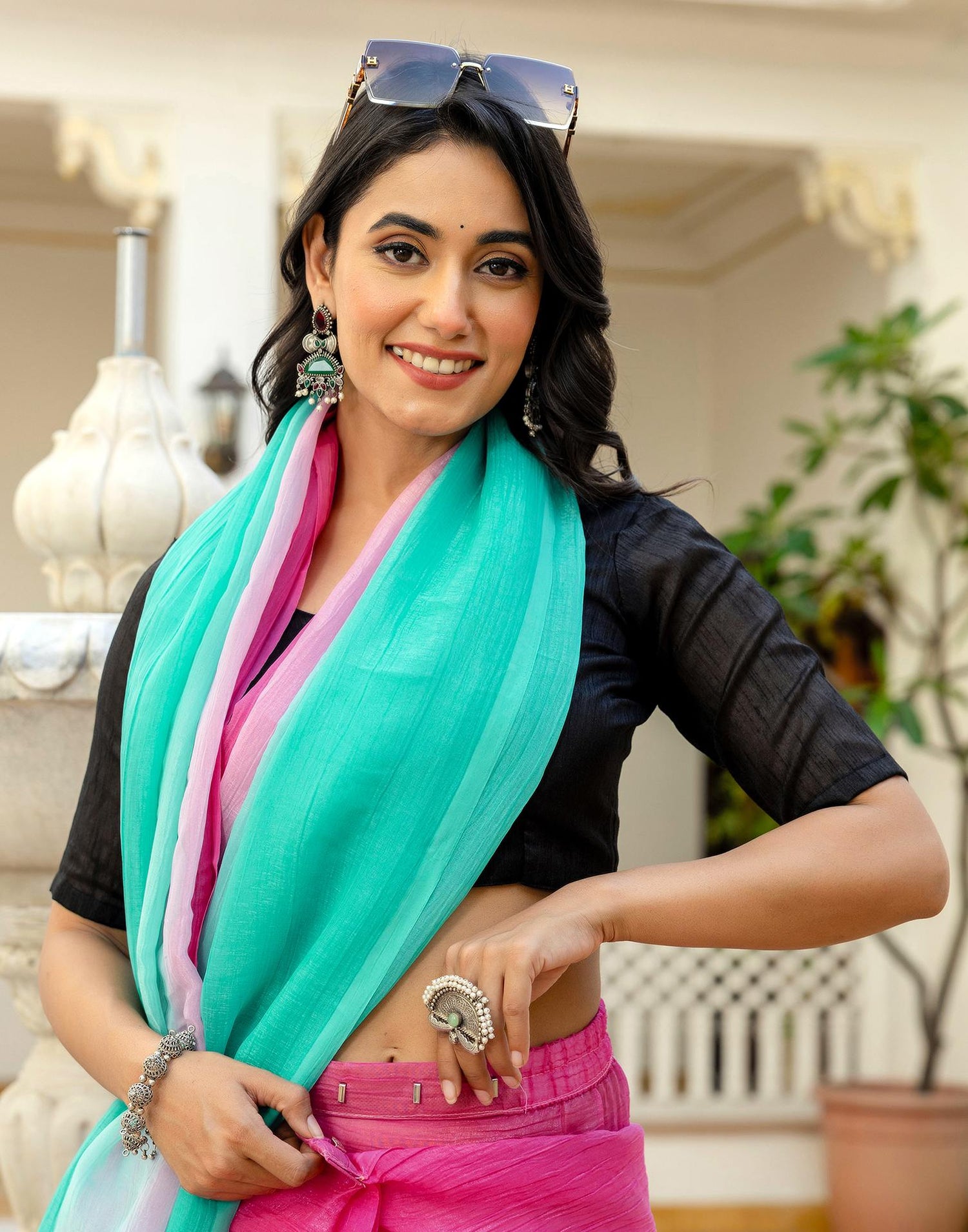 Ready To Wear Pink Chiffon Dyed Plain Saree