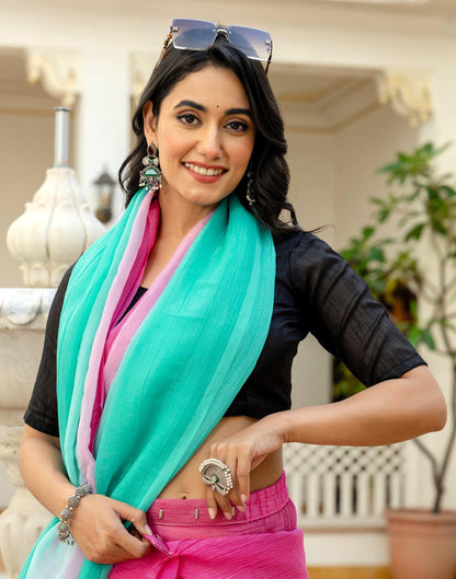 Ready To Wear Pink Chiffon Dyed Plain Saree