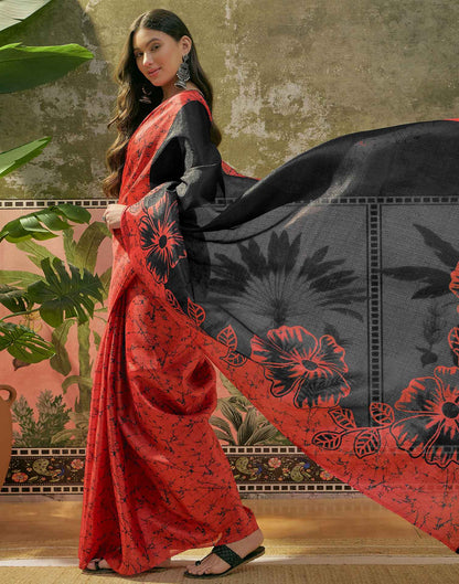 Red Khadi Floral Printed Saree
