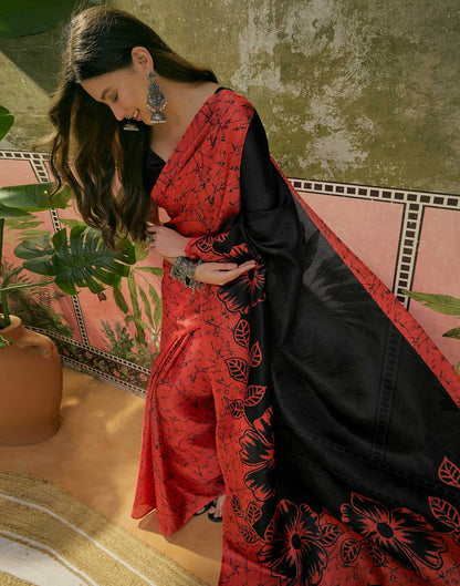 Red Khadi Floral Printed Saree