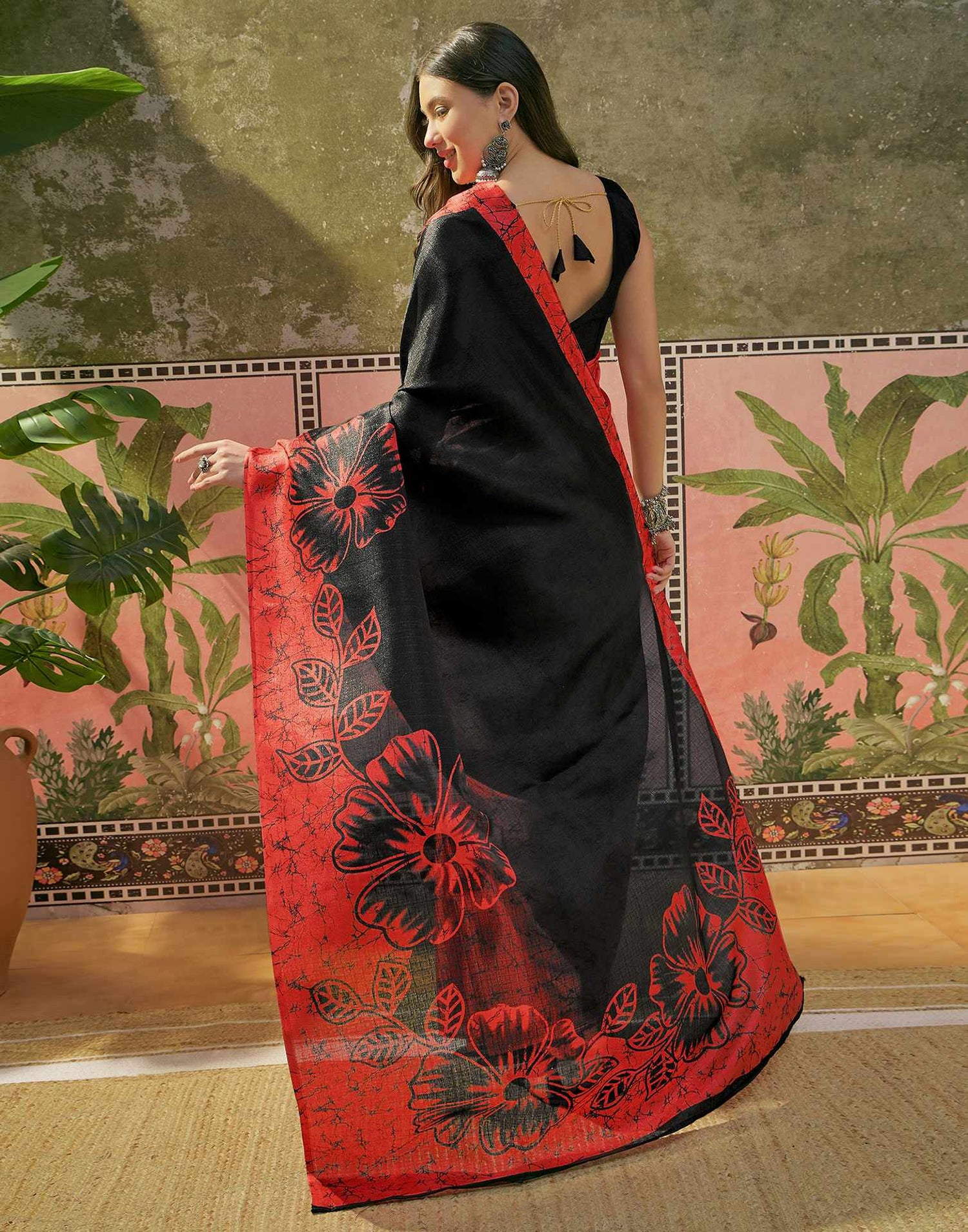 Red Khadi Floral Printed Saree