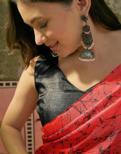 Red Khadi Floral Printed Saree