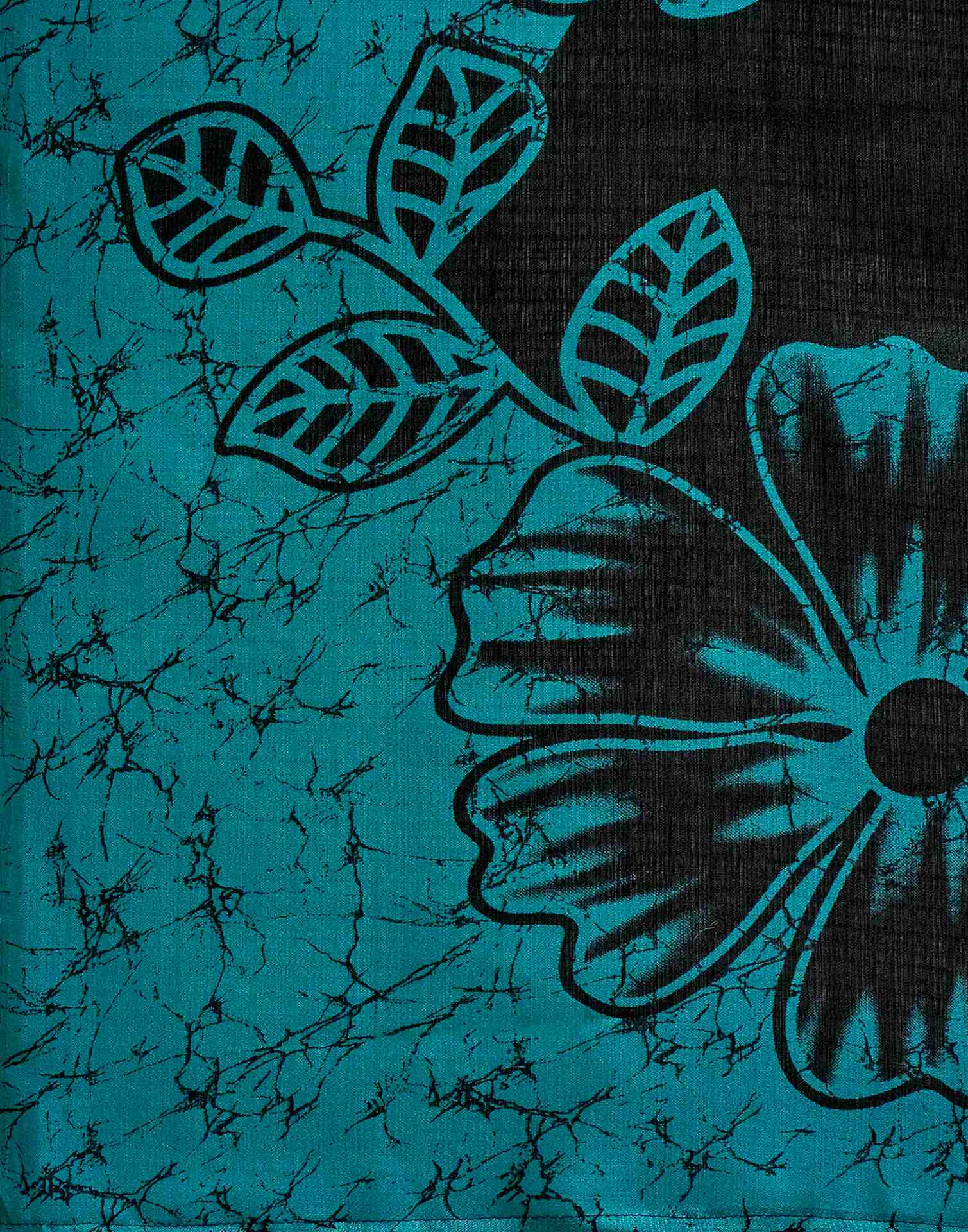 Teal Blue Khadi Floral Printed Saree