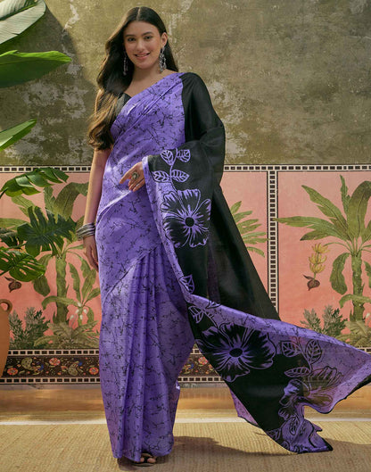 Purple Khadi Floral Printed Saree