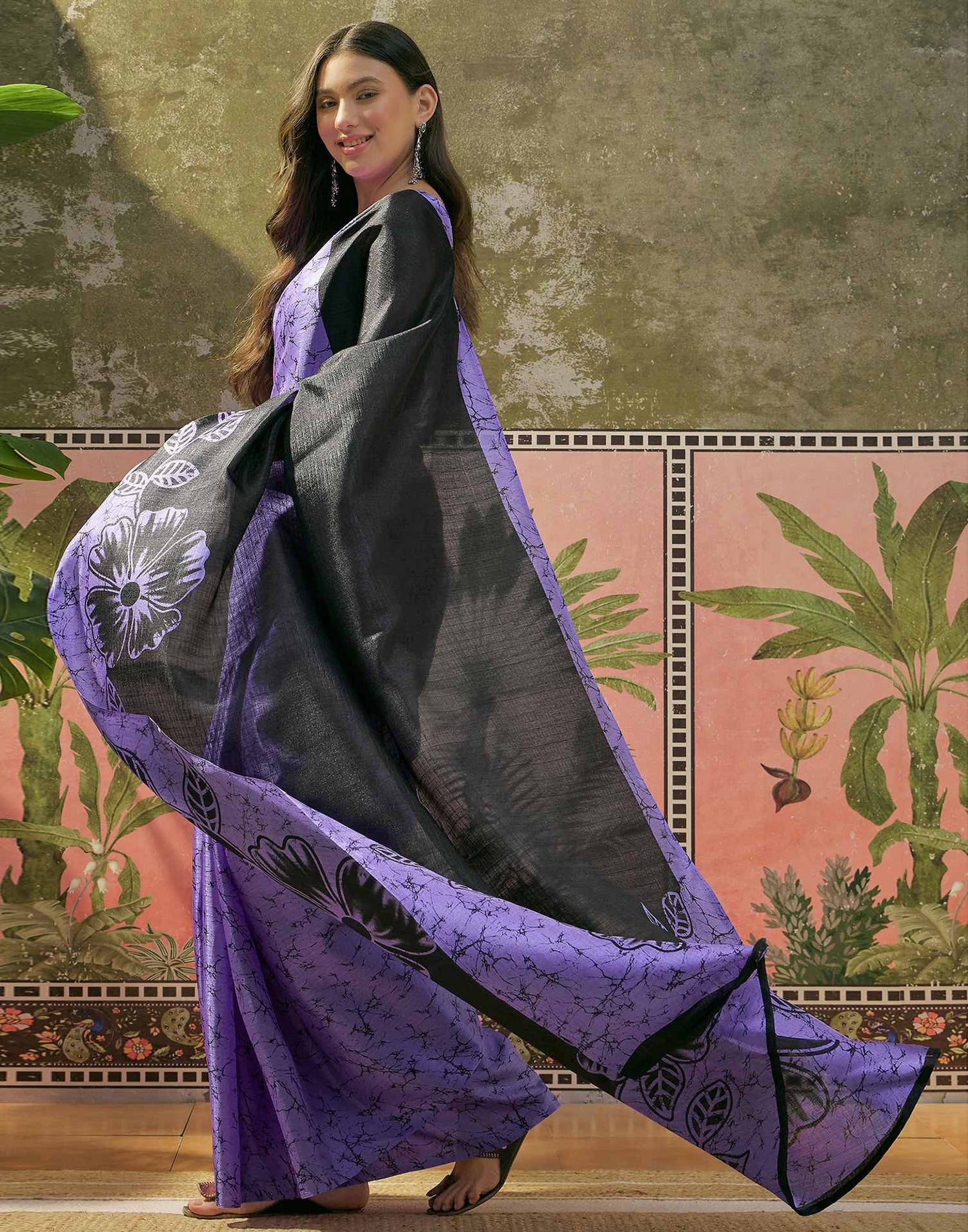 Purple Khadi Floral Printed Saree