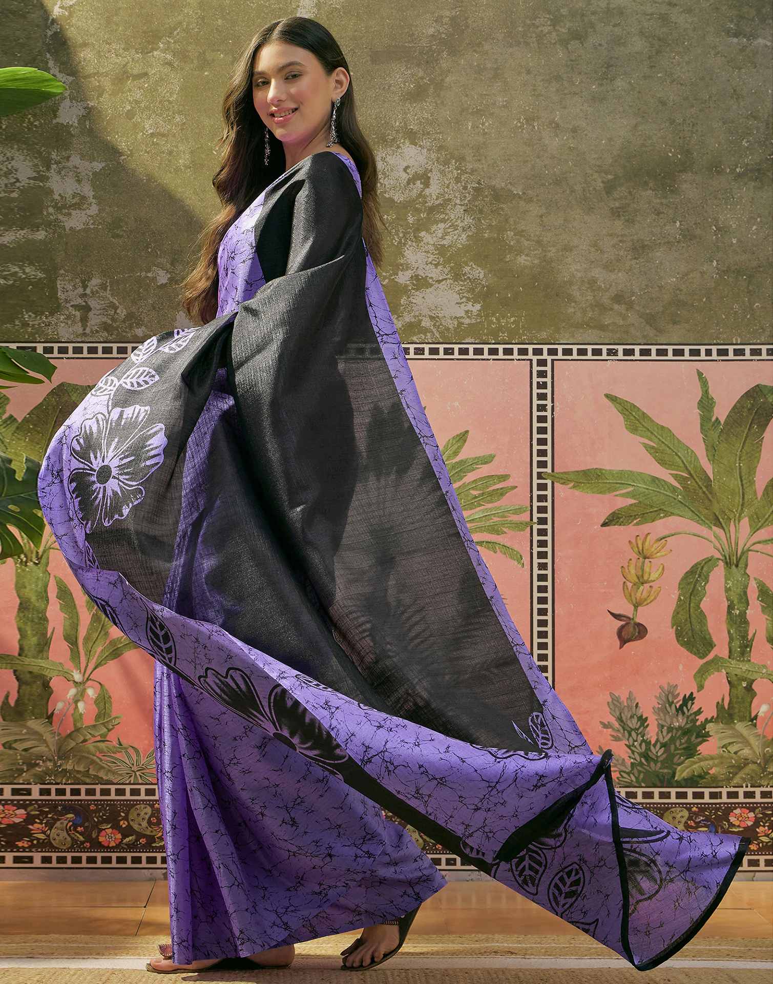 Purple Khadi Floral Printed Saree