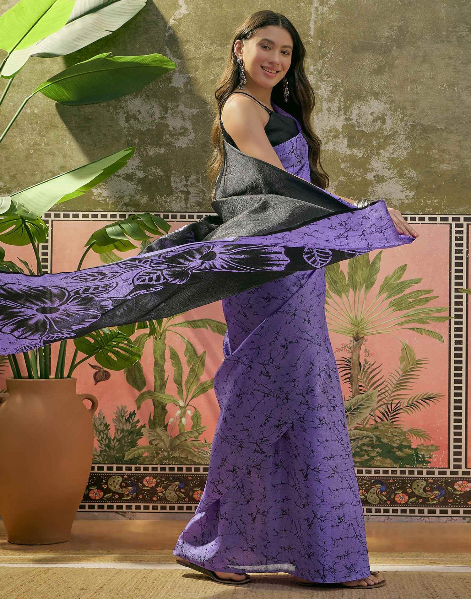 Purple Khadi Floral Printed Saree