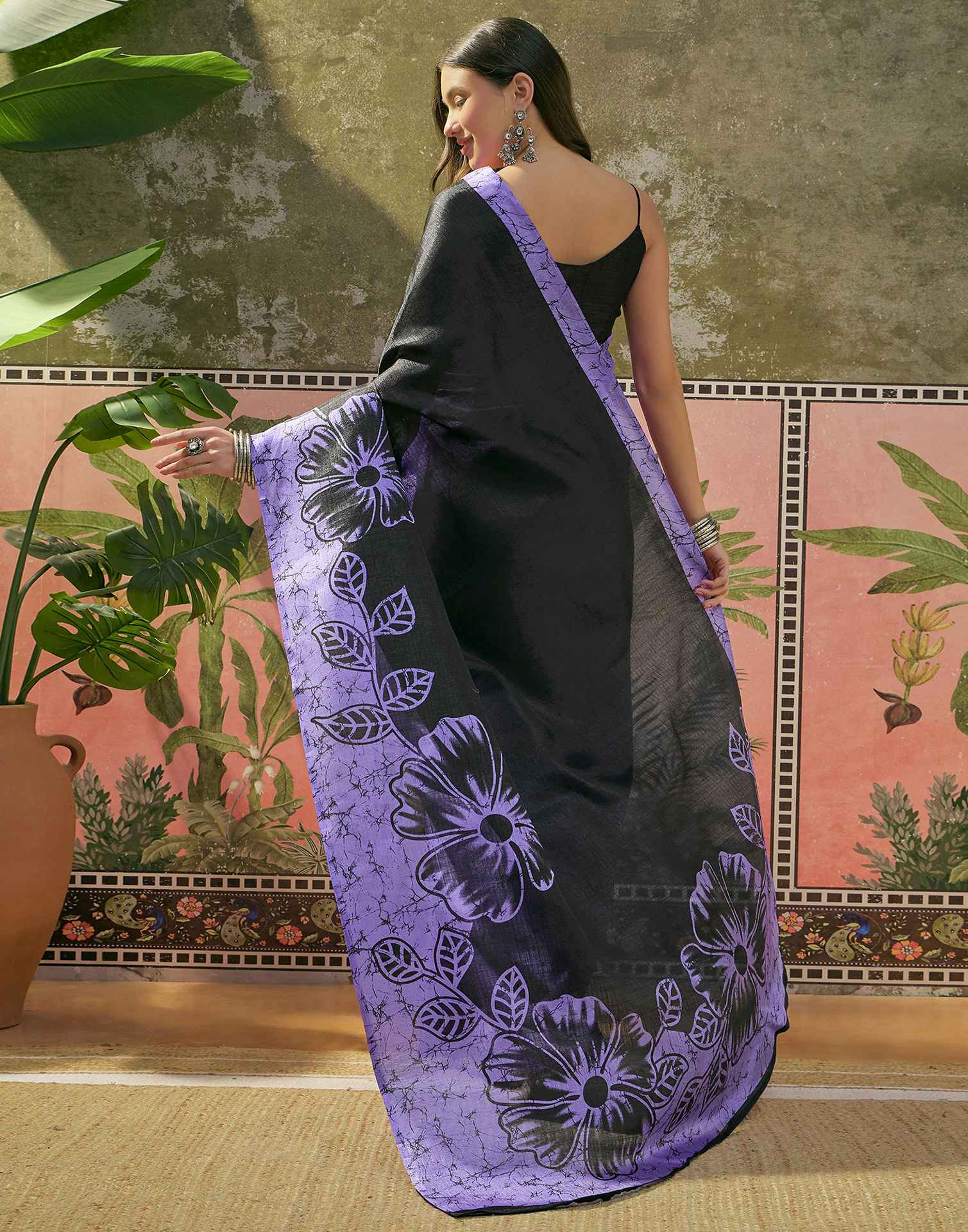 Purple Khadi Floral Printed Saree