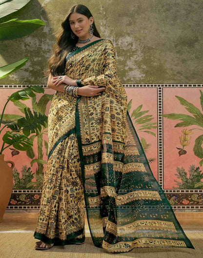 Dusty Lemon Yellow Khadi Printed Saree