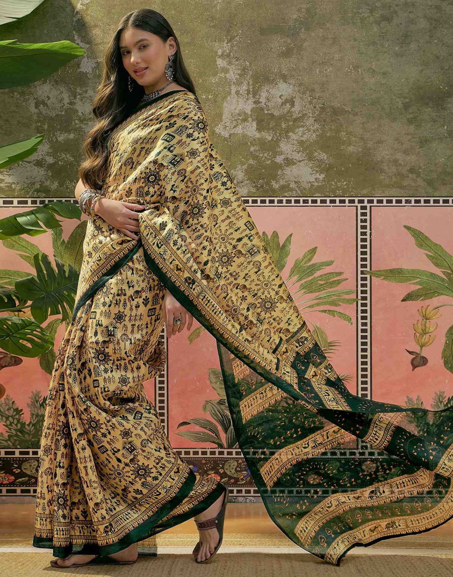 Dusty Lemon Yellow Khadi Printed Saree