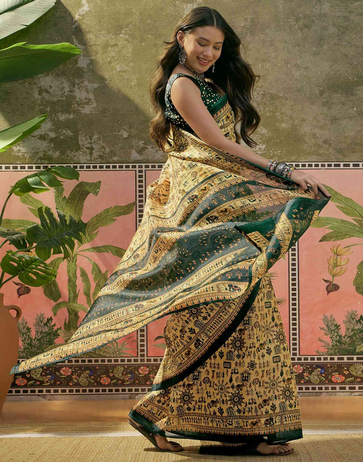 Dusty Lemon Yellow Khadi Printed Saree
