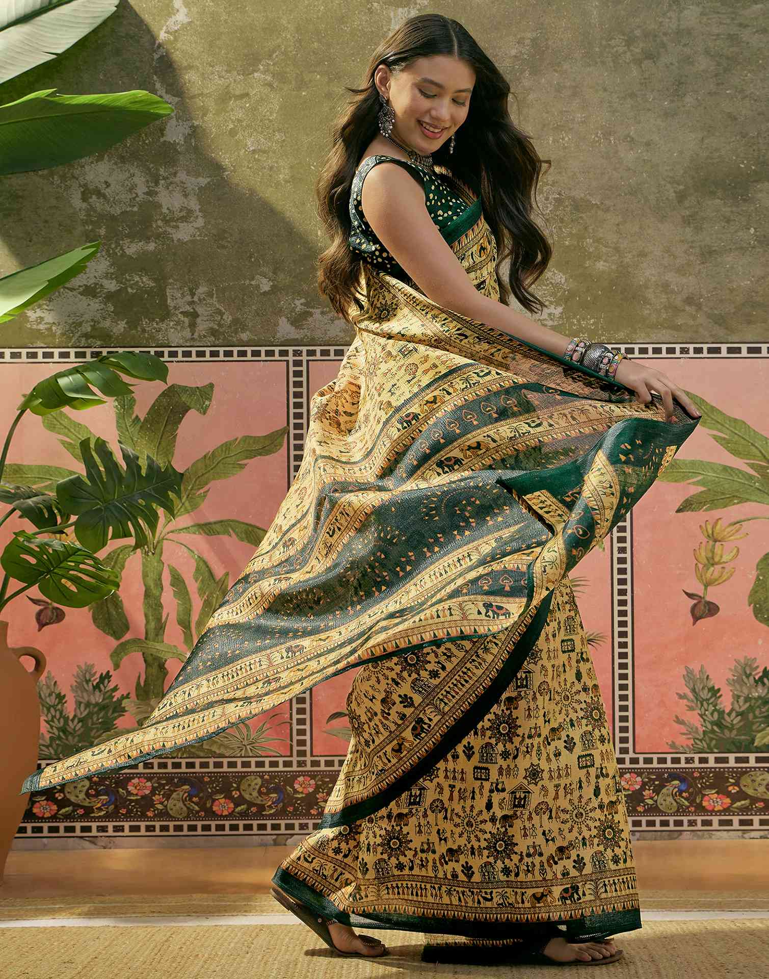 Dusty Lemon Yellow Khadi Printed Saree