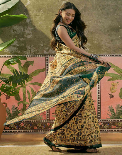 Dusty Lemon Yellow Khadi Printed Saree