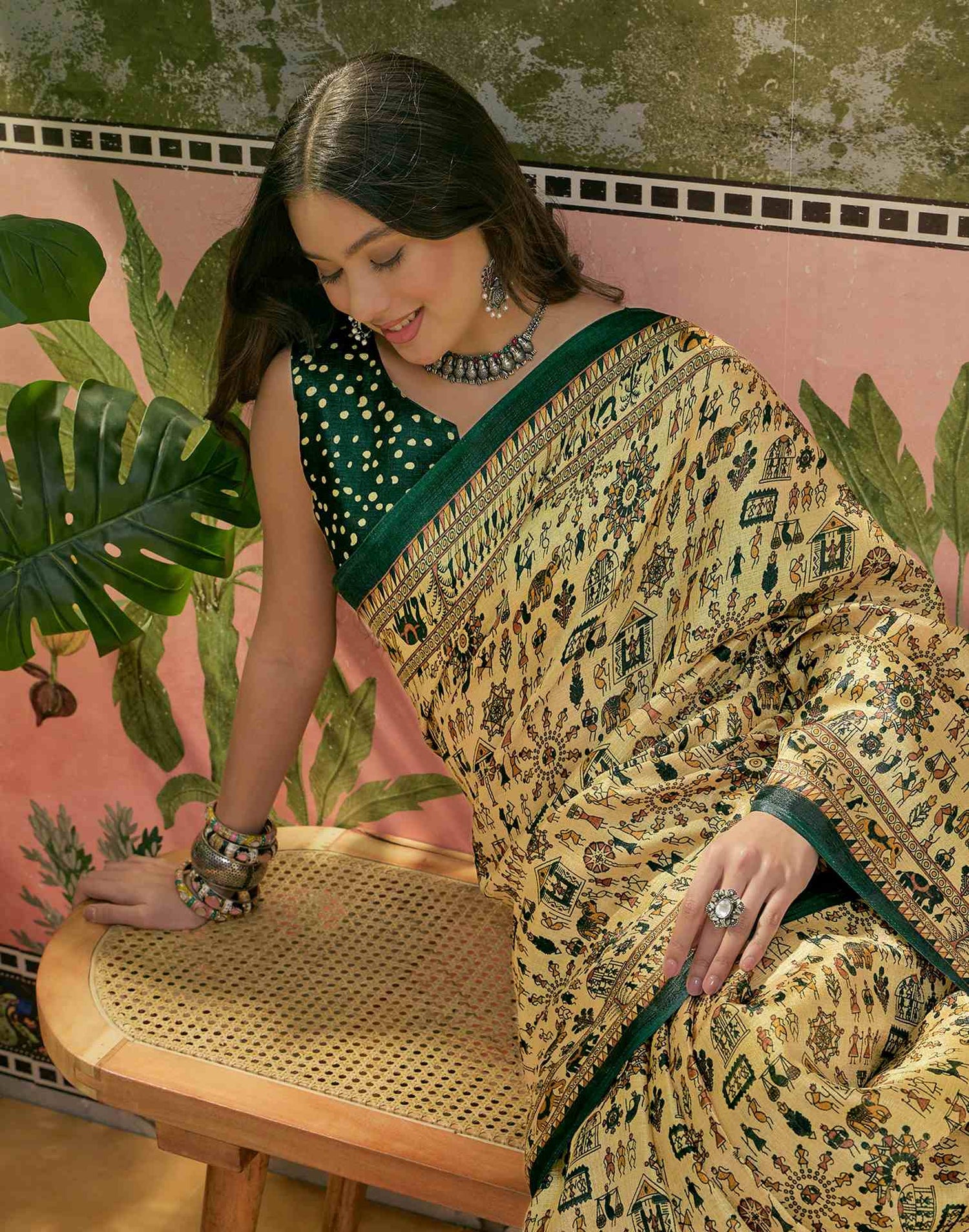 Dusty Lemon Yellow Khadi Printed Saree