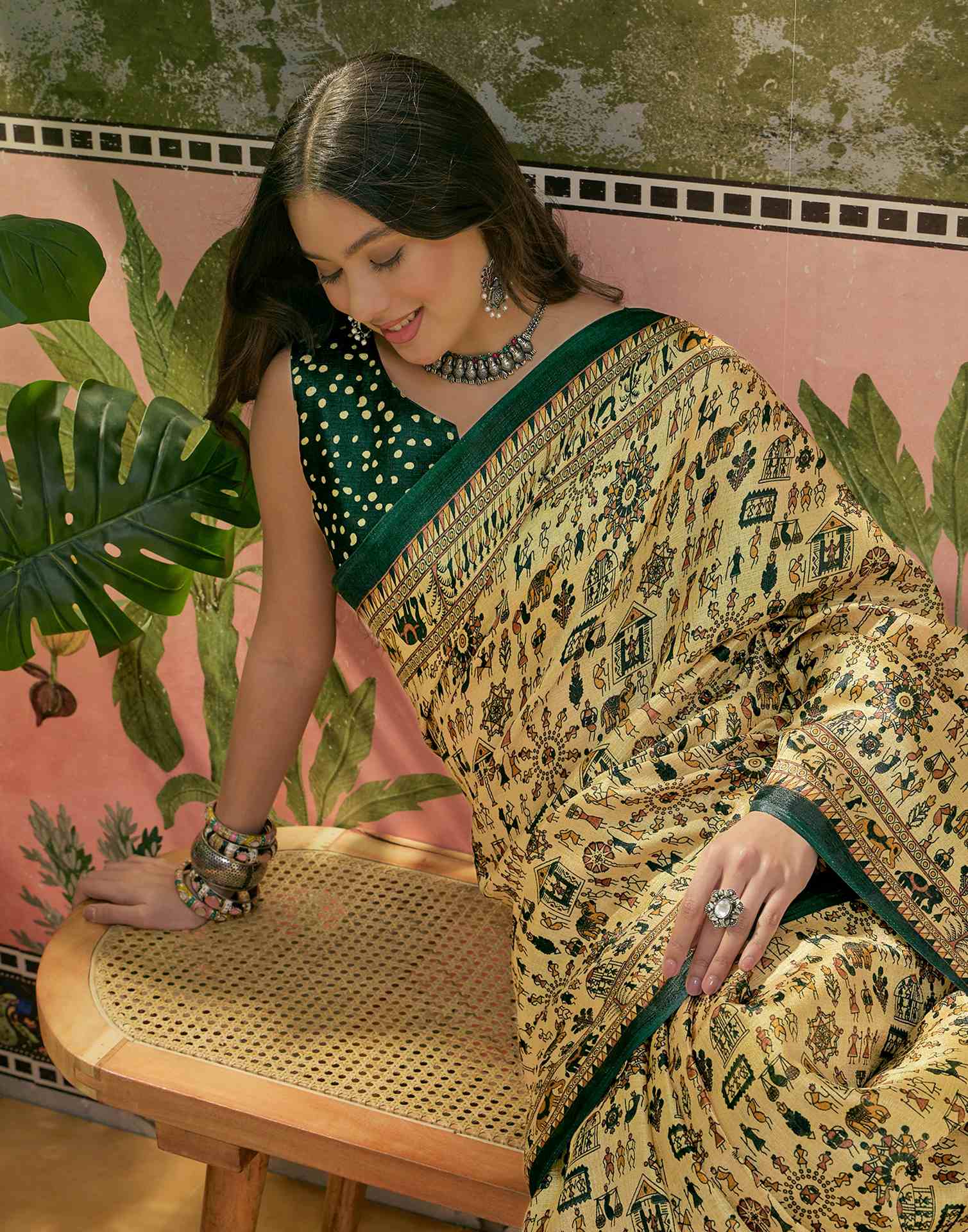 Dusty Lemon Yellow Khadi Printed Saree