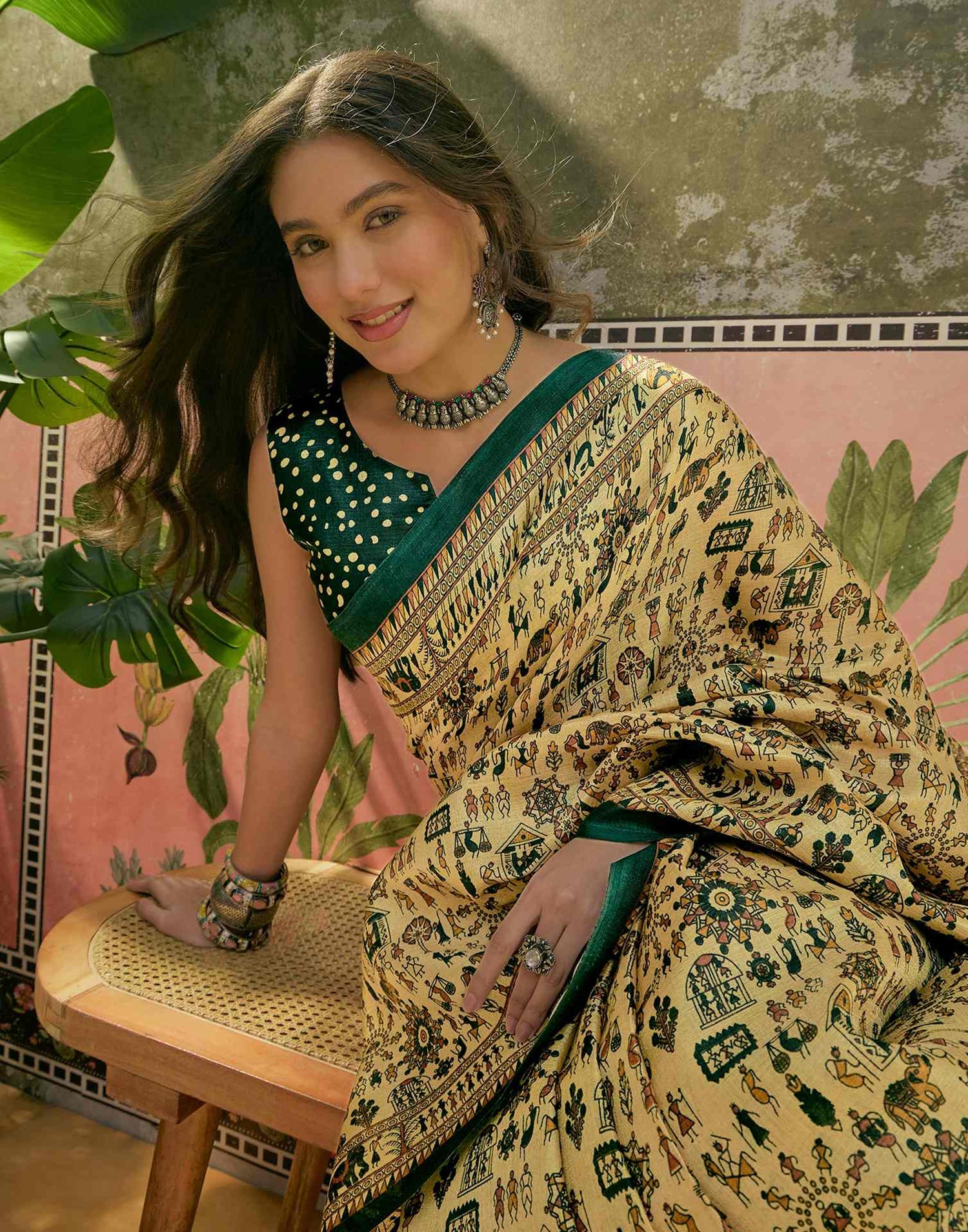 Dusty Lemon Yellow Khadi Printed Saree