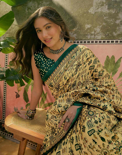 Dusty Lemon Yellow Khadi Printed Saree