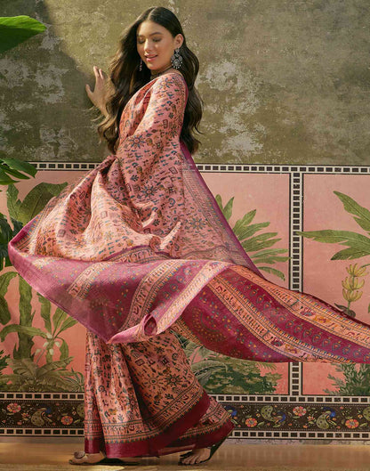 Dark Peach Khadi Printed Saree