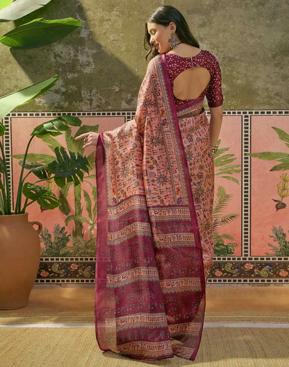 Dark Peach Khadi Printed Saree