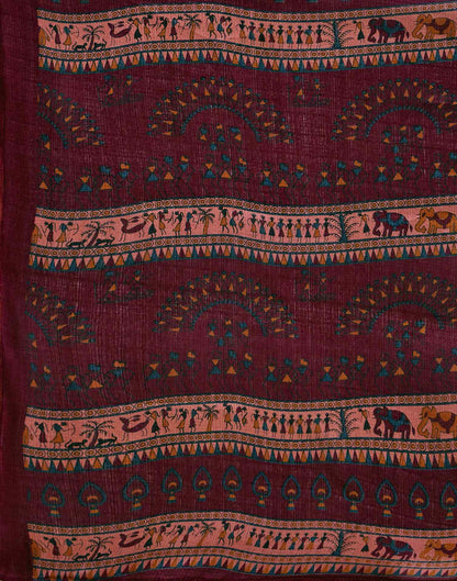 Dark Peach Khadi Printed Saree