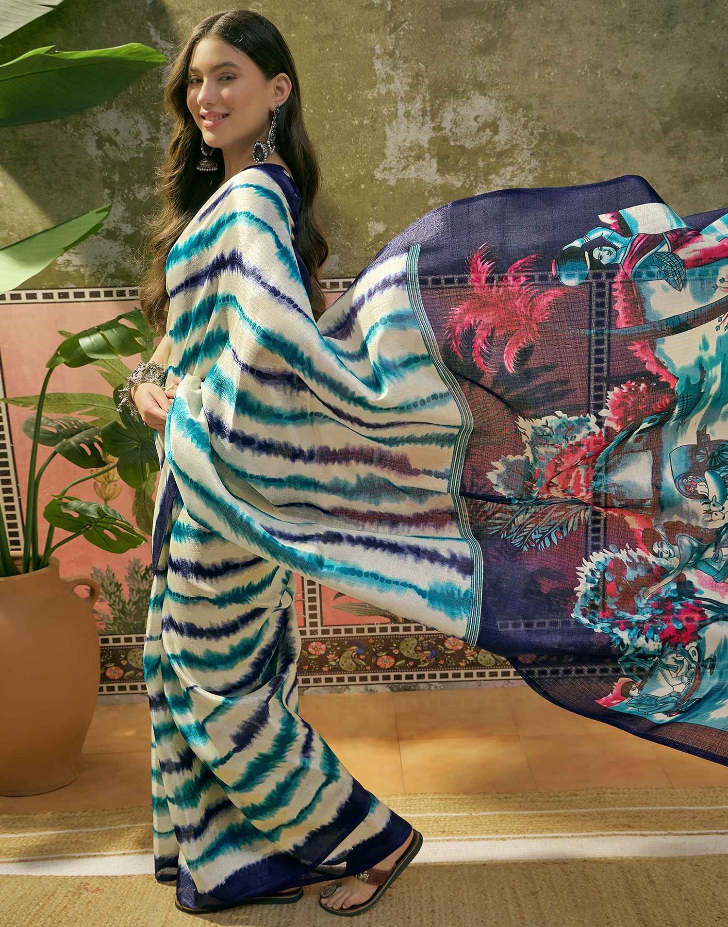 Off White Khadi Printed Saree 