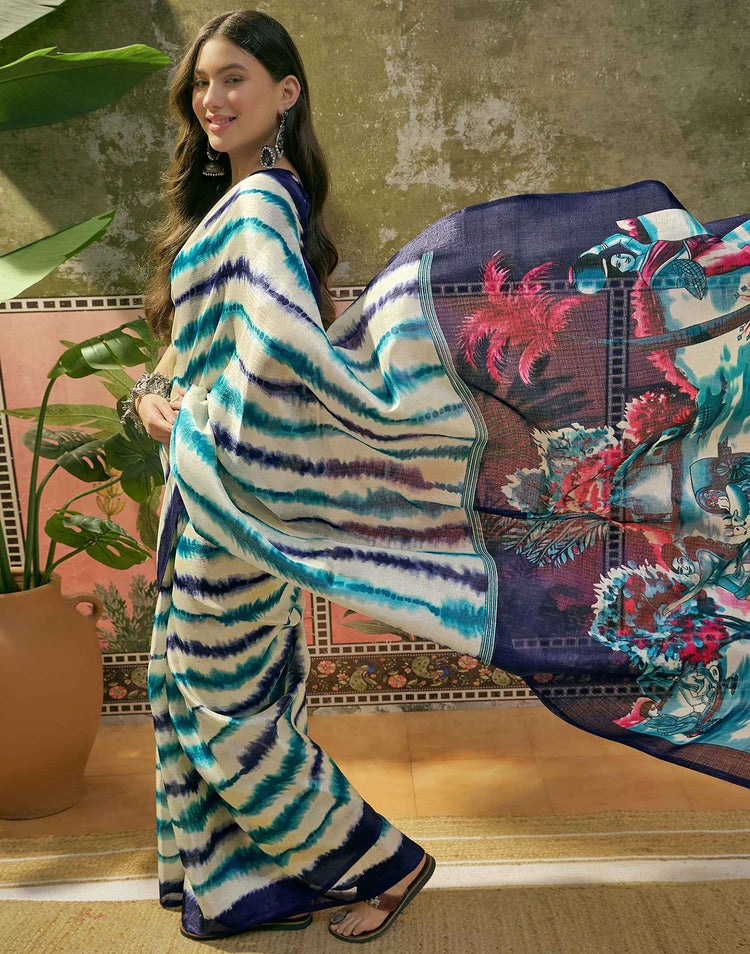 Off White Khadi Printed Saree 