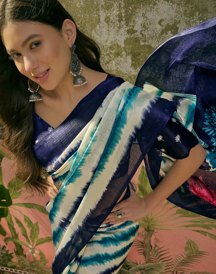 Off White Khadi Printed Saree 