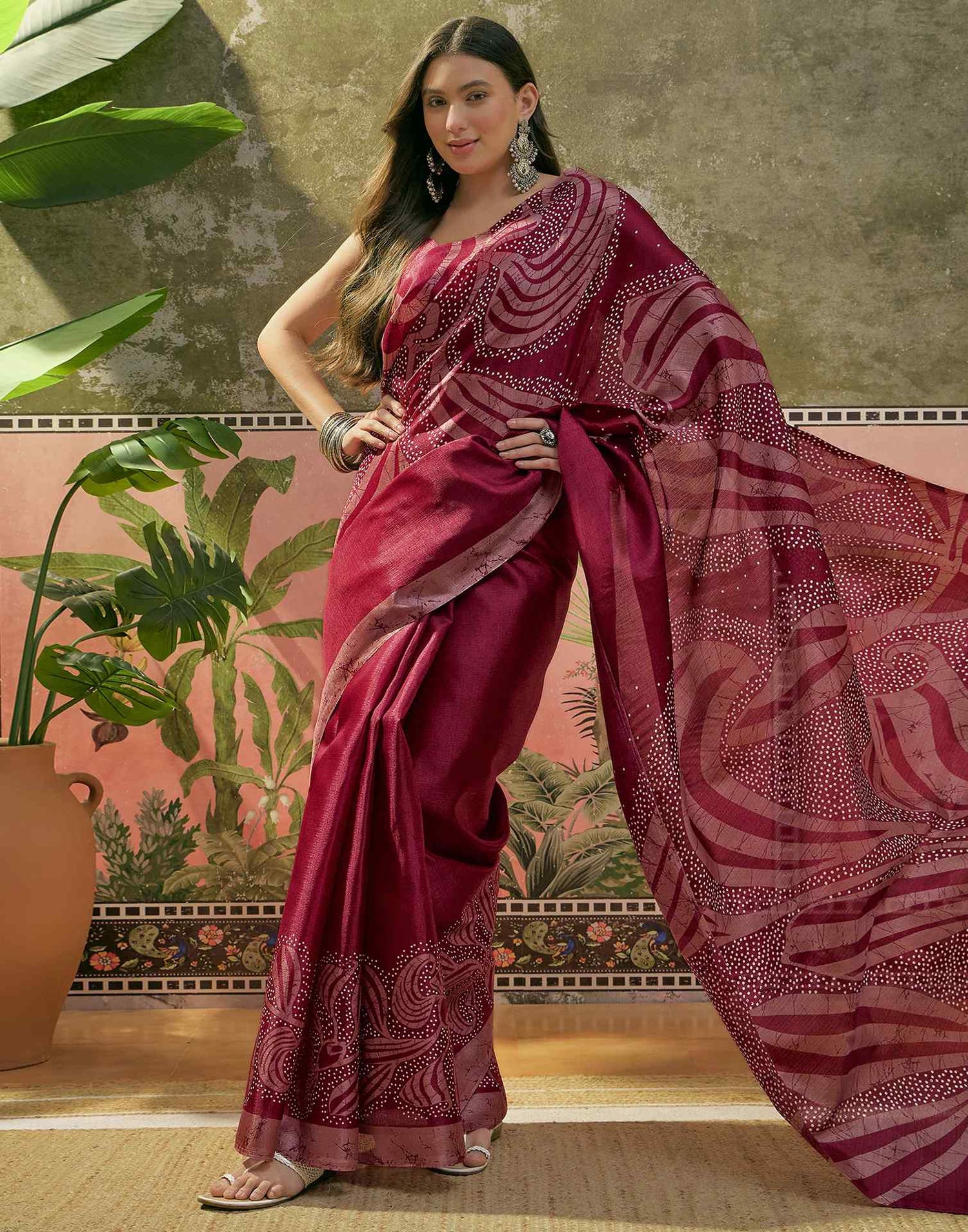 Maroon Khadi Printed Saree