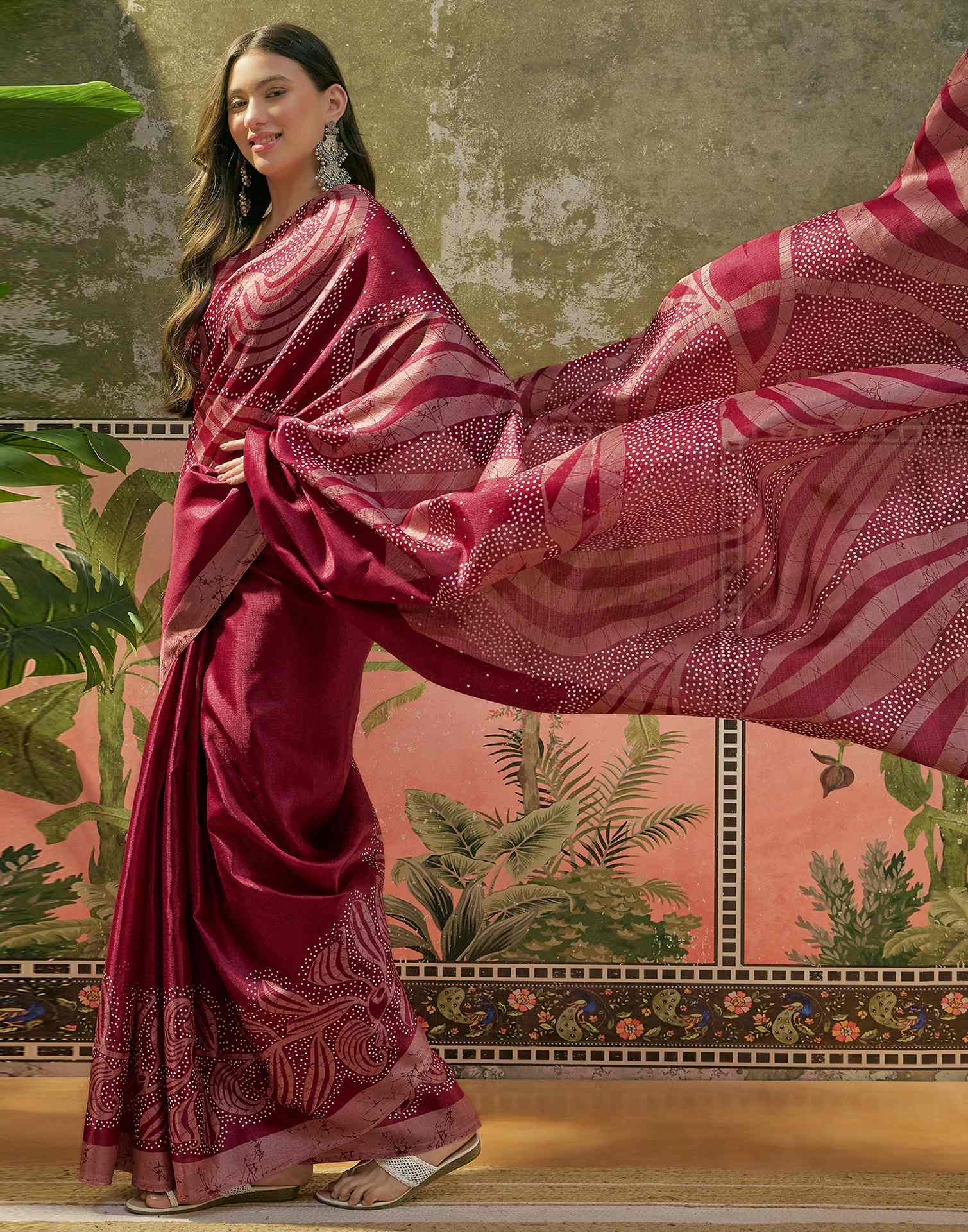 Maroon Khadi Printed Saree