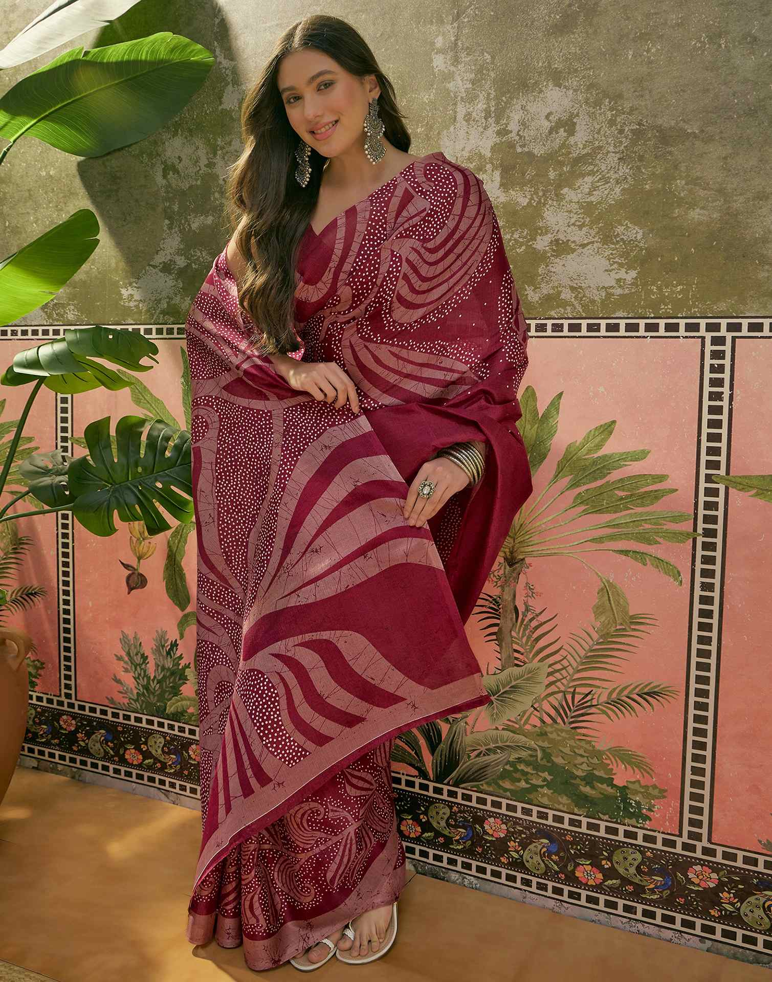 Maroon Khadi Printed Saree