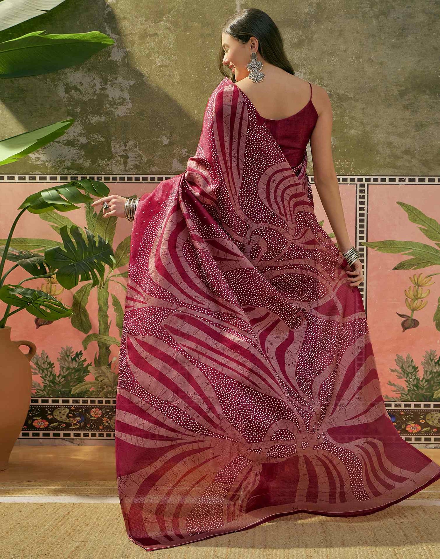 Maroon Khadi Printed Saree