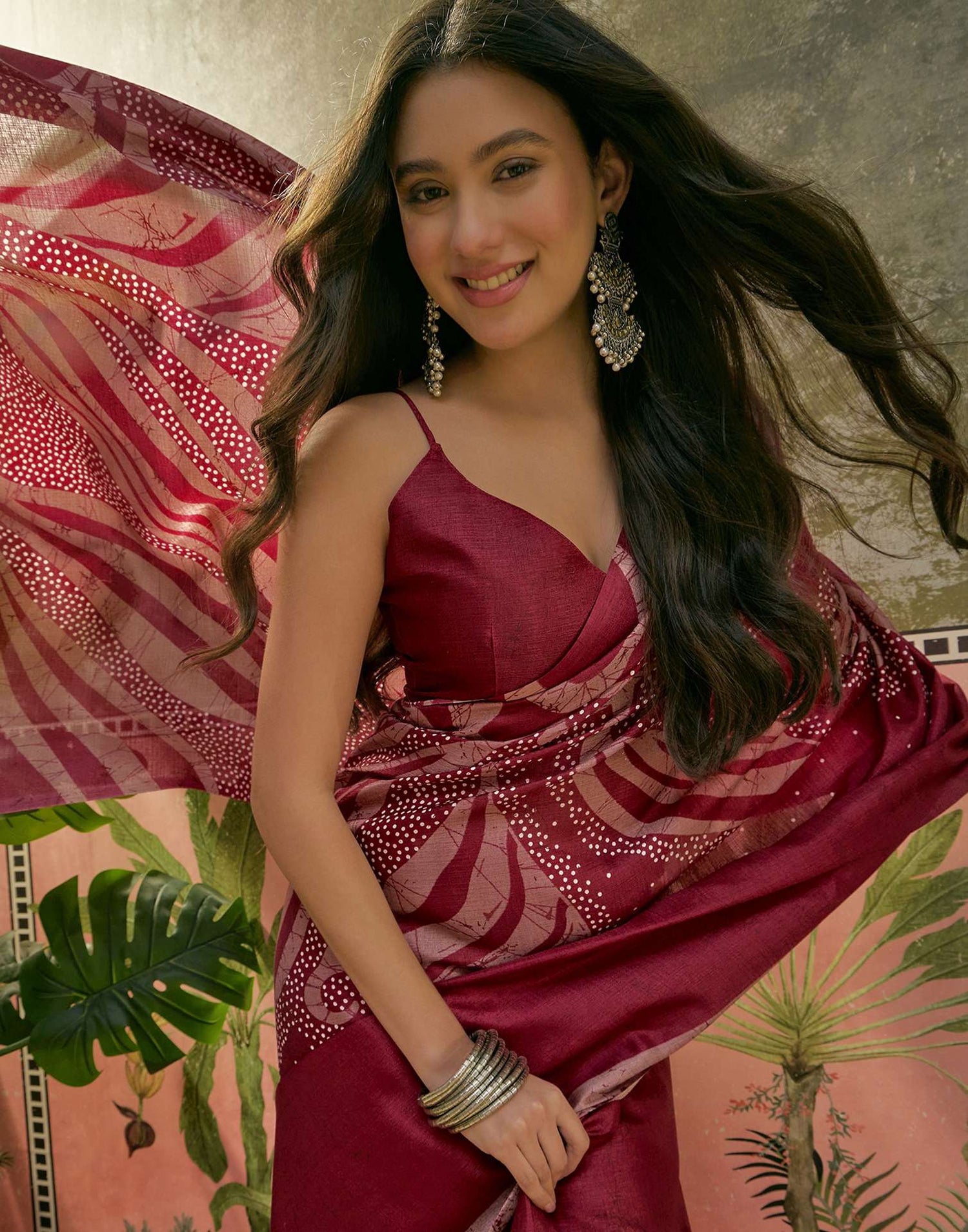 Maroon Khadi Printed Saree