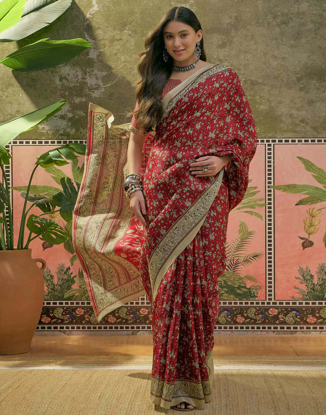 Maroon Khadi Printed Saree