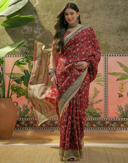 Maroon Khadi Printed Saree