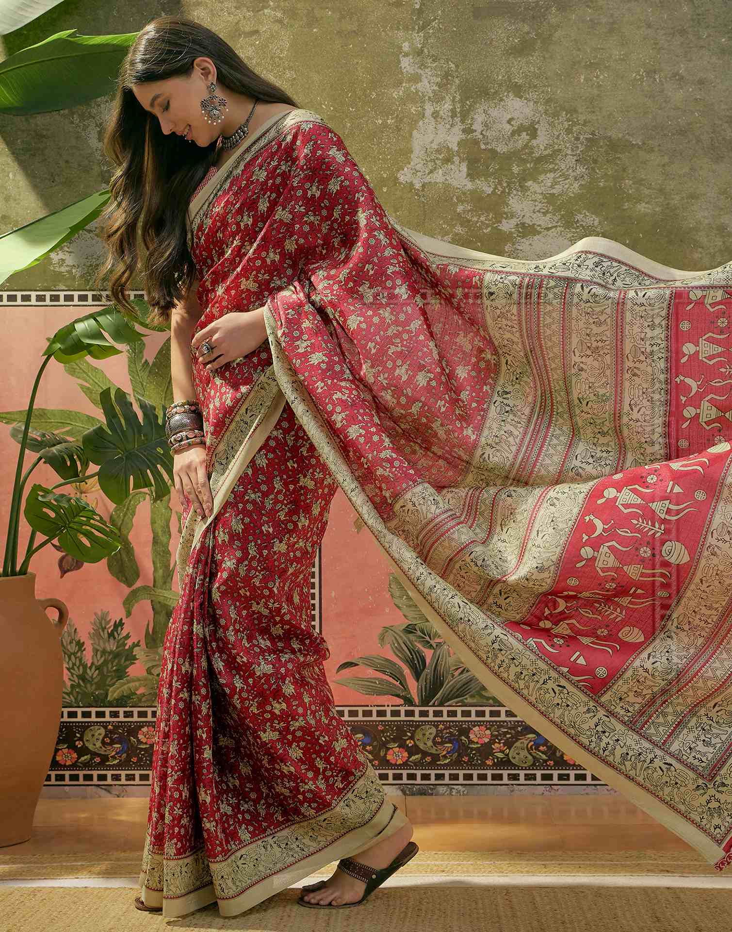 Maroon Khadi Printed Saree